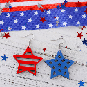 Boucles d'oreilles en bois mode rayé étoile creux asymétrique pendentif boucles d'oreilles pour femmes Uionen 1216 - Product Image 3