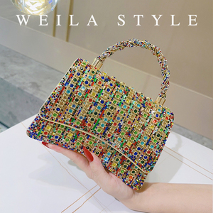 Tas Tangan Malam Hari Bertabur Batu Rhinestone Warna-warni dengan Tali Rantai Pegangan Atas, Dompet Clutch Berkilau Elegan untuk Pesta Pernikahan, <span class=keywords><strong>Prom</strong></span>, Gala - Product Image 4