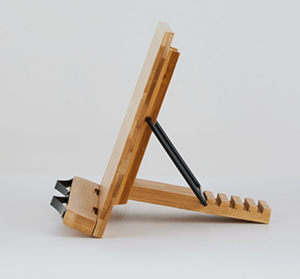 Support de recettes moderne en bambou sur pied avec poignée réglable, porte-livres à un seul niveau, pinces à pages, étagère portable pour livres de cuisine - Product Image 4