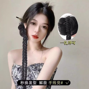 Cola de caballo trenzada de dos hebras con clip elástico, postizo de cabello sintético resistente al calor para mujer - Product Image 5