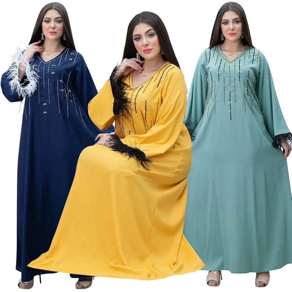Dubai Moslim Casual Losse Sequin Tassel Plus Size Robe Islamitische Kleding Bladerdeeg Mouw Traditionele Moslim Kleding & Accessoires