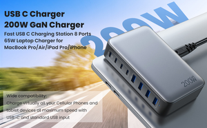 4A+4C Fast Charger 200W USB C Charger Block Upgraded GaN 8-<b>Port</b> Fast Charging Station <b>Hub</b> PD 65W Laptop Charger Adapter - Product Image 6