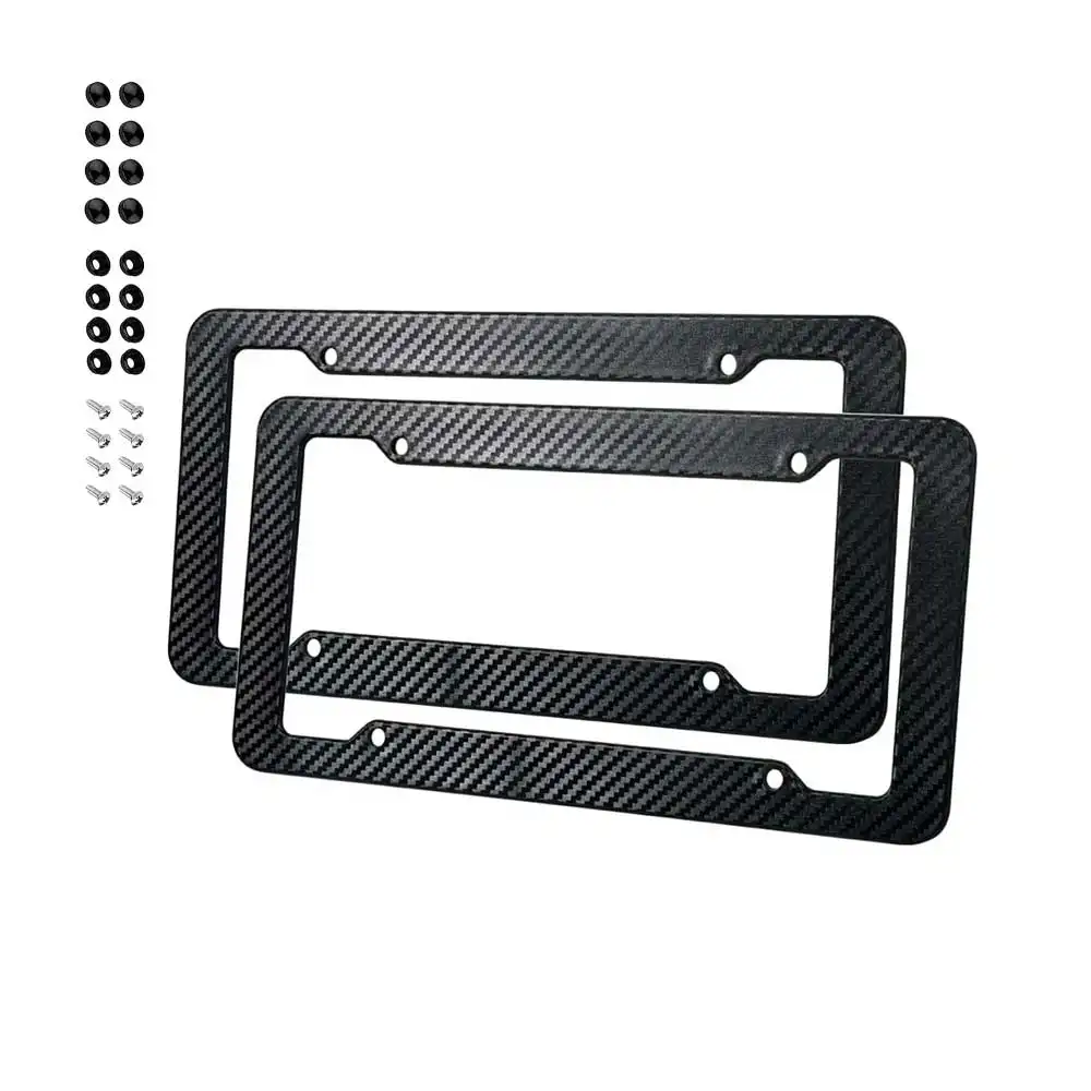 SUNNUO Universal Carbon Fiber License Plate Cover 2 Packs Waterproof Car Tag Frame License Plate Covers