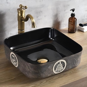<span class=keywords><strong>Lavabo</strong></span> Rectangular de Porcelana Azul y Blanca Estilo <span class=keywords><strong>Retro</strong></span> Chino para Baño, Lavamanos con Grifo y Desagüe para Hotel - Product Image 4