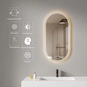Espejo de baño LED moderno, espejo de tocador/inodoro antivaho montado en la pared con función inteligente de iluminación para uso doméstico o hotelero - Product Image 5