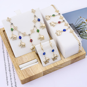 Conjuntos de Joyería Chapada en Oro de 14k con Goteo de Aceite, Collar, Pendientes y Pulseras con Piedra de Circonita y Mal de Ojo para Mujer, Moda Económica de Yiwu - Product Image 6