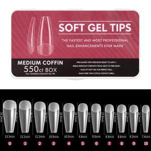 Puntas de Uñas de Gel Suave de Alta Calidad, Transparentes, 500 Unidades por Caja, Color Blanco Porcelana, Forma Ataúd - Product Image 2