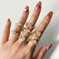 Anillos de Moda con Circonita Cúbica Brillante, Joyería Chapada en Oro, Anillo de Corazón para Mujer, Uso Diario