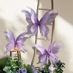 LANJO Giant Pink Organza Butterfly For Wedding Backdrop Whimsical Large Fabric Mesh Wall Decor For Nursery Baby Shower Supplies - Product Image 5