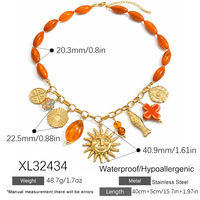 Kalung Liontin Ikan Matahari Berlapis Emas 18K dari Baja Anti Karat Ilona, Liontin Hati Bunga, Tahan Air, Hipoalergenik, Perhiasan Wanita Model Chunky
