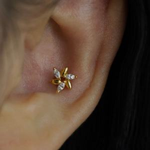 Titanium Plated Flower Stud <b>Earrings</b> Cubic Zirconia G23 Ear Cartilage Lip Jewelry Unisex Piercing Jewelry - Product Image 2