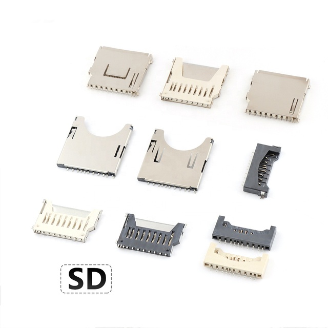 9/10/11 Pins PCB Push-Pull SD Card Socket Connector Bar-Push Push-Push Hinge SMT Memory Card Connector SD Card Connector