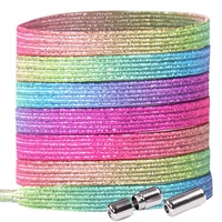 Lacets Élastiques Arc-en-ciel Scintillants à Fermeture Rapide Rotative en Polyester Haute Élasticité de 0,6 cm de Large, Sans Nœuds, pour Enfants et Adultes