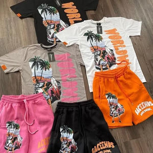 Conjunto de Camiseta y Pantalones Cortos Extra Grandes Unisex para Hombre, Transpirable, 100% Algodón, Estilo Urbano, Peso Pesado 300gsm, Suave - Product Image 1