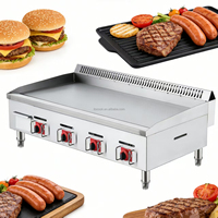 Plaque de cuisson professionnelle à gaz en acier inoxydable avec gril en fonte, 4 thermostats indépendants, précision 1°C