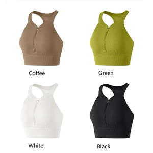 Women Plus Size Knitting Rib Sports Bra with Shockproof Front Zipper Medium Support Removable <b>Pads</b> for Yoga Gym <b>Running</b> - Product Image 2