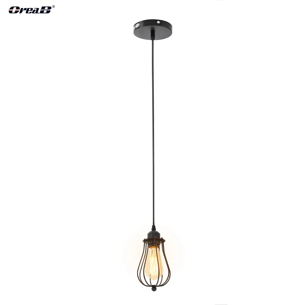 Island Light Fixtures E27 E26 AC 85-265V Stock Ceiling Lamps With 1.5 Cord Iron Vintage Black Cage Kitchen Island Lighting Oreab