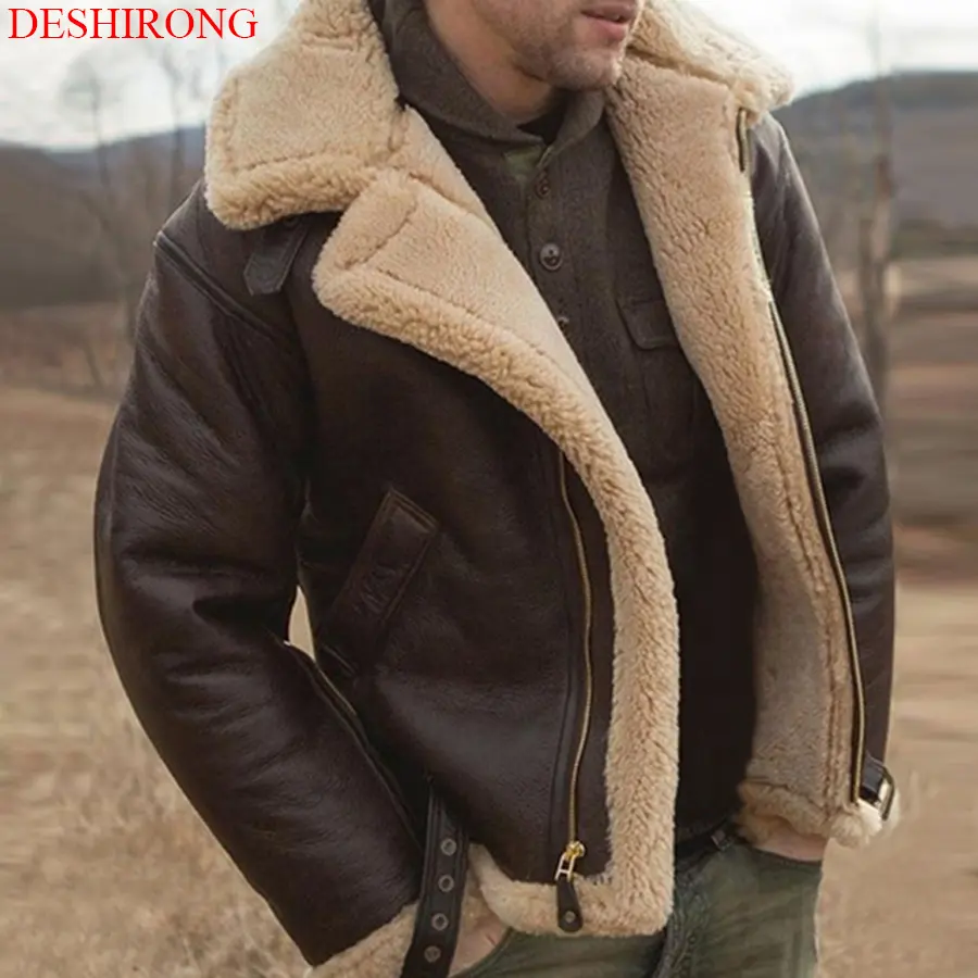 थोक सर्दियों पुरुषों की साबर चमड़े की जैकेट एक टुकड़ा फर पुरुषों के डिजाइनर चमड़े बॉम्बर जैकेट घिरना फर जैकेट mens