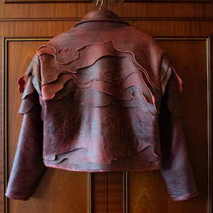 YSJY定制真皮冬季拉链夹克男士休闲风衣摩托车自行车手压花皮夹克 - Product Image 6