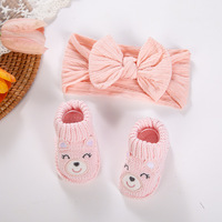 Chaussettes pour nouveau-nés et tout-petits les plus vendues avec bandeau assorti, chaussettes antidérapantes respirantes en acrylique tricoté à motif de dessin animé pour bébé