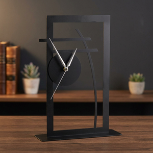 Horloge murale circulaire géométrique minimaliste en métal, mouvement mécanique silencieux, affichage des aiguilles, sonnerie horaire, design noir - Product Image 1