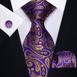 Cravates pour hommes, violettes, rayées, paisley, florales, pour mariage, fête, décontractées, jacquard, <span class=keywords><strong>3D</strong></span>, pochette de costume, boutons de manchette, cadeau, dropshipping - Product Image 1