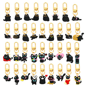 Porte-clés chat noir mignon en PVC, pendentif animal de dessin animé en résine souple, breloque de sac, porte-clés pour femmes et filles, cadeau souvenir esthétique, vente en gros - Product Image 1