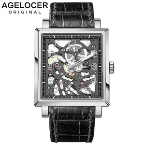 Montres-bracelets mécaniques squelette analogiques lumineuses noires <span class=keywords><strong>AGELOCER</strong></span> pour hommes, montres de luxe de marque haut de gamme - Product Image 3