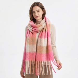 Wholesale Women's 100+ Colors Oversized Plaid Winter Scarf Soft <strong>Warm</strong> Thick Fluffy <strong>Shawl</strong> <strong>Wrap</strong> with Tassels - Product Image 3