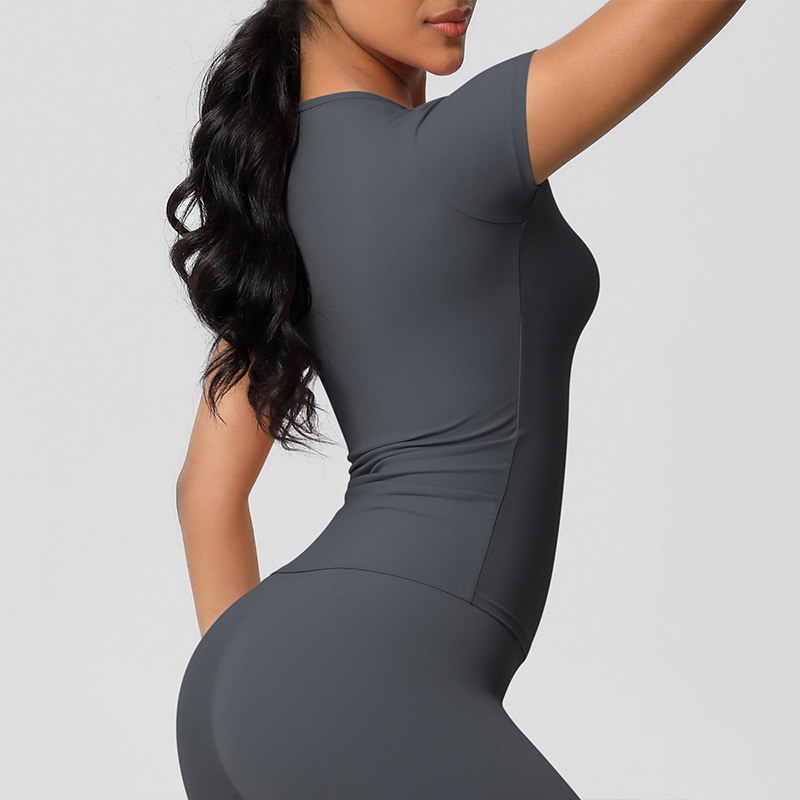 OEM Summer Women High Stretchy Quick Dry Breathable Nylon Spandex Running Sportswear Soft Skin Short-sleeved Workout Yoga Top