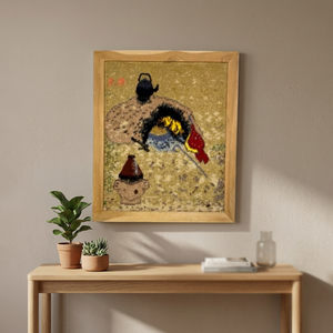 Tapiz de Pared Rectangular Hecho a Mano con Punto de Cruz de Lana Ligera, Decoración para el Hogar con Diseño de Tetera y Pájaro con Temática de Amor - Product Image 1
