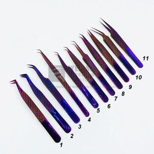 Pinzas de pestañas postizas sostenibles japonesas profesionales personalizables de acero inoxidable recubierto de Plasma púrpura de alta precisión - Product Image 2