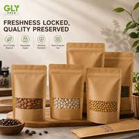 Sachets en papier kraft personnalisés GLY PACK avec fenêtre transparente et fermeture éclair refermable pour l'emballage de noix, graines et épices – Vente en gros