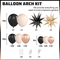 Kit d'arche de guirlande de ballons noir, crème et or rose avec ballons étoiles à effet d'explosion et ballons en latex pour la décoration de fêtes d'anniversaire et de mariages