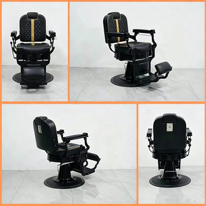 Chaise de salon de coiffure noire et dorée personnalisée, durable, vente en gros, chaise de barbier vintage de luxe pour salon de coiffure - Product Image 4