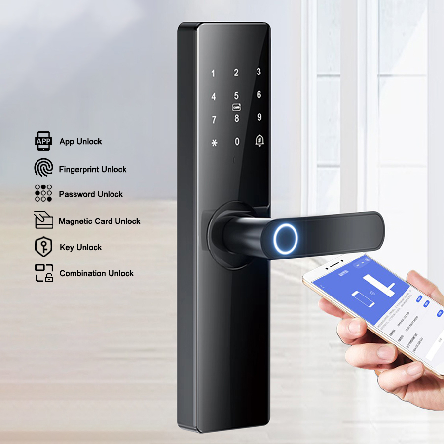 Wifi Tuya TTLock Digital Biometric Fingerprint Interior Room Smart Wood Door Handle Lock for Bedroom Indoor · image 2