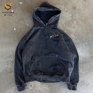 Sweat à capuche vintage délavé à l'acide pour hommes, 100 % coton, pull uni sans cordon, effet vieilli - Product Image 3