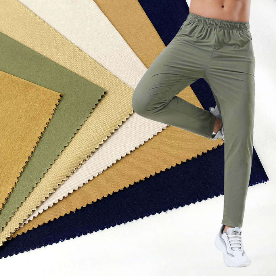 Pantalones de LICRA para escalada al aire libre, tejido personalizado, 200gsm-250gsm, 65% algodón, 35% nailon, 2% tela elástica para pantalones deportivos