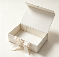 Boîte cadeau magnétique rigide à rabat avec nœud en ruban blanc taupe personnalisé pour bijoux, cosmétiques, bougies, coffret cadeau, logo personnalisé