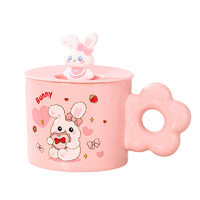 Mug à café en porcelaine rose mignon Ruby Beaver, design de dessin animé, haute valeur esthétique, jetable, passe au lave-vaisselle et au micro-ondes, pour les entreprises