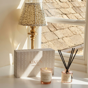 Aikun Premium 100ml Round Glass <b>Reed</b> <b>Diffuser</b> Glass Candle Gift Set with Gold Foil Logo Pattern Paper Box <b>For</b> Ecommerce Sellers - Product Image 1