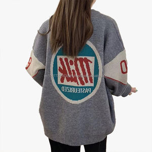 Chaqueta de Béisbol de Punto Informal para Otoño e Invierno, Nueva, Holgada, Informal, con Bordado de Letras Personalizado, Suéter Cárdigan para Mujer - Product Image 1
