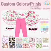 Ensemble 2 pièces personnalisé à motif floral avec haut à volants et bord pompon, pantalon personnalisable pour filles, vêtements pour enfants pour activités de plein air