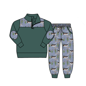 BLP1453 Ensemble de vêtements personnalisé pour bébé garçon, imprimé canard gris, tenues pour enfants, vente en gros, ensemble à manches longues - Product Image 4