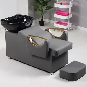 Sillón de Peluquería de Alta Calidad con Lavacabezas de Cerámica, Reclinable de Cuero PU, para Uso Comercial Contemporáneo en Salones de Belleza RUNHU - Product Image 1