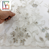 Nouvel Arrivage Tissu en Dentelle Africaine avec Pierres de Cristal, Tissu Perlé en Gros, Tissu en Dentelle à Paillettes, Tissu en Dentelle Maillée, Tissu Perlé pour Robes de Soirée