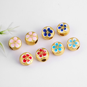 Perles intercalaires en émail cloisonné motif fleur de pêcher doré effet goutte d'huile, matériaux de fabrication de bijoux DIY, vente en gros - Product Image 4