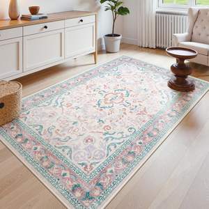 Nouveauté : Tapis de cuisine et de salle de bain antidérapants en fausse laine rose 3x5, résistants aux taches, doux, à motif floral vintage, à poils courts, pour chambre d'enfant - Product Image 6