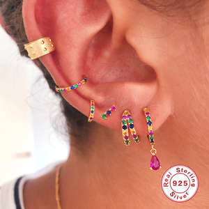 ต่างหูห่วงเงินแท้ S925 ชุบทอง 18K ประดับเพชรซิคอนหลากสี ROXI Wholesale - Product Image 6