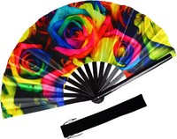 Éventail Pliant Classique Personnalisé avec Impression Musicale, Grande Taille, Manche en Bambou, Haute Qualité, Durable, 33 CM, pour Fêtes DIY, Vente en Gros